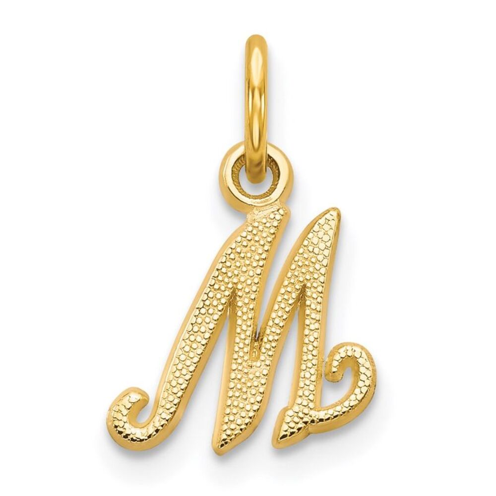 The Sadie 14k Yellow Gold Mini Satin Script Initial Charm, Letter M